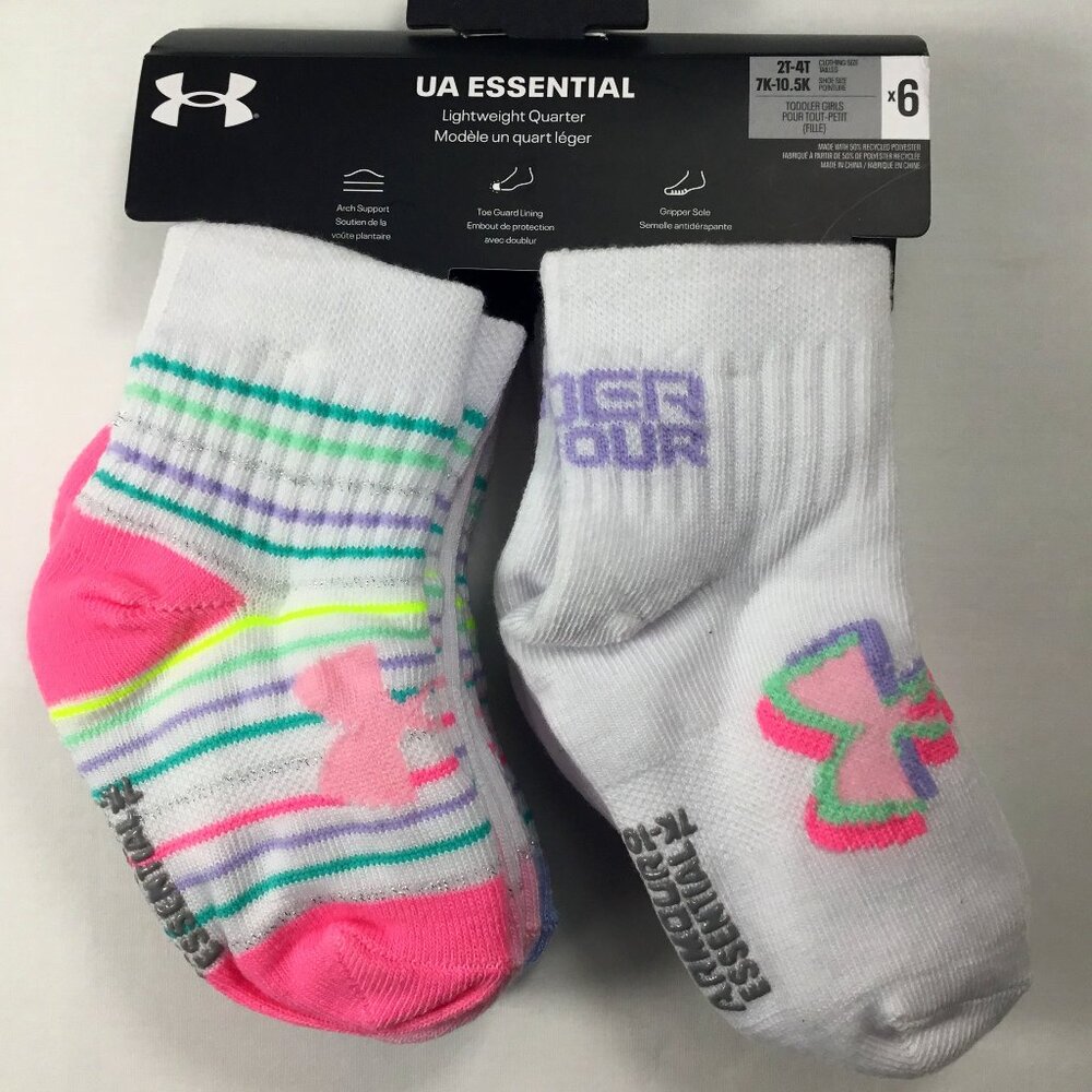 Under Armour Essential Toddler Girls Lightweight Quarter Socks Size 2T-4T